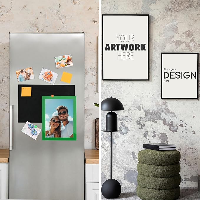 uxcell 6 Pcs Magnetic Sign Holder, 5" x 7" Self-Adhesive Magnetic Wall Signs Holder Magnetic Picture Frame Document Holder for Home Office Wall Window Displays, Green