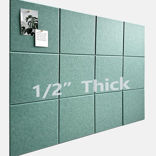 Large Cork Board for Office Wall Decor,48"x36"-12 Pack Felt Wall Tiles with Safe Removable Adhesive Tabs, 1/2" Thick, Felt Bulletin Board Pin Board Cork Boards for Walls - Sage Green