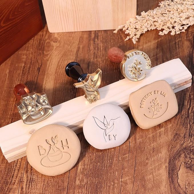 KAINSY Custom Pottery Stamp, Personalized Clay Stamp with Own Design, Create Unique Imprints in Pottery, Handcrafted Potters Lovers Gift, Polymer Clay Tools (1 inch)