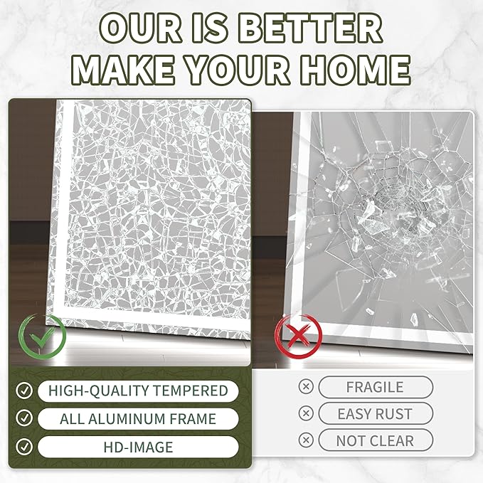 Hasipu Full Length Mirror with Lights, 95" x 40" LED Lighted Floor Standing Mirror, Full Body Dressing Hanging Mounted Mirrors, Dimmable, Tempered Glass, Safe to Use, Square Black