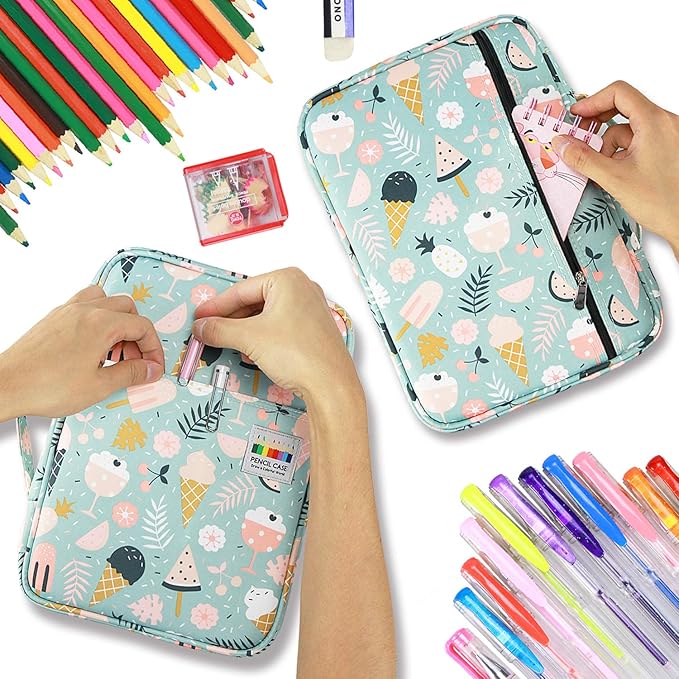 YOUSHARES Colored Pencil Case 166 Slots Pen Case Organizer With Handy Wrap & Zipper, Multilayer Holder for Prismacolor Colored Pencils & Gel Pen (Ice-Cream)