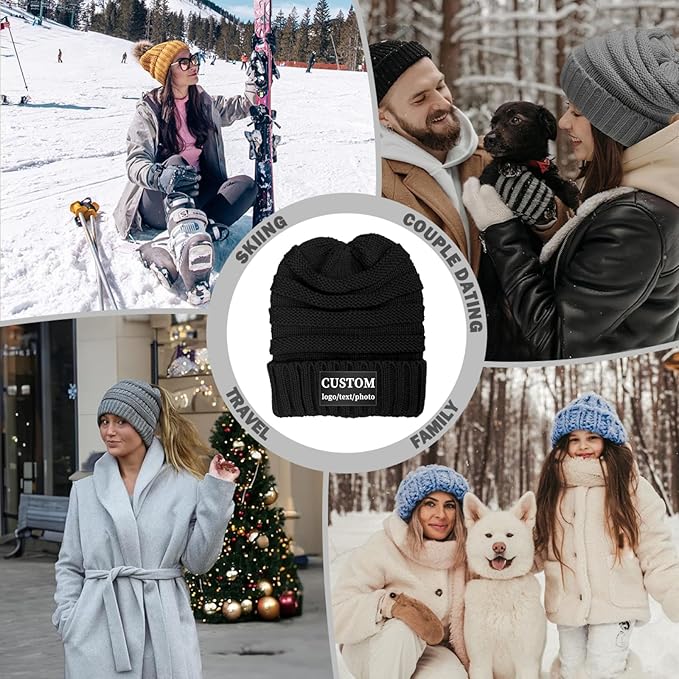 Custom Beanie for Men Women Bulk Custom Winter Hat Beanies with Logo Text Image Personalized Knit Hats Gifts for Business