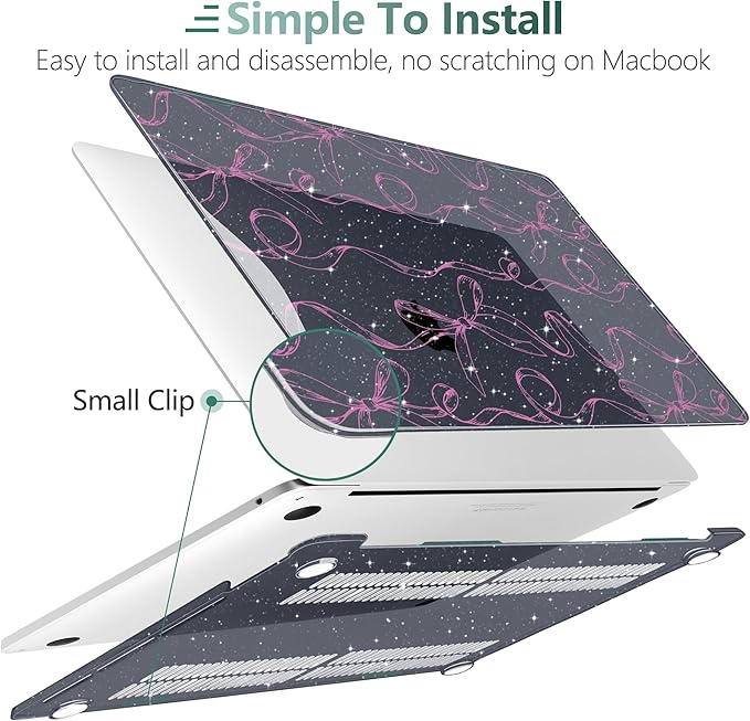 TWOLSKOO Compatible with MacBook Pro 13 inch Case 2023-2016 A2338 M2/M1 A2251 A2289 A2159 A1989 A1706, Plastic Hard Shell Cover & Keyboard Skin & Screen Protector, Sparkly Bows