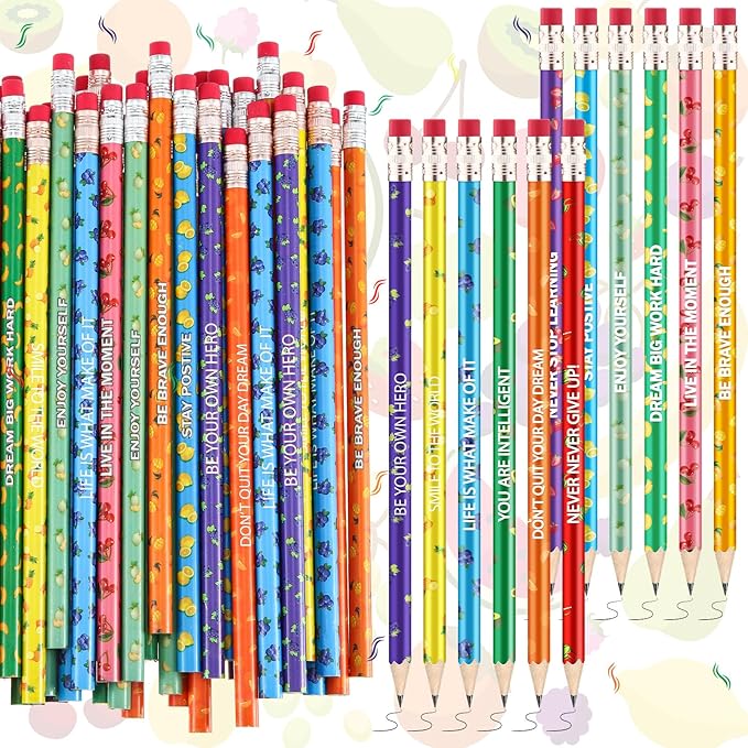 60 Pcs Scented Pencils Bulk for Kids Inspirational Motivational Cute Fun Fruit Wood Smelly Graphite Pencils with Erasers for School Classroom Office Students Girls Boys Gifts Supplies