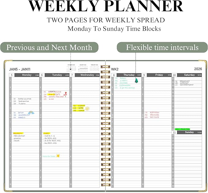 Appointment Book/Planner 2025-2026 - Daily Hourly Schedule Planner from 7am - 10 pm, Weekly & Monthly Hourly Appointment Book Calendar from July 2025 - June 2026, 9" x 11"-Green