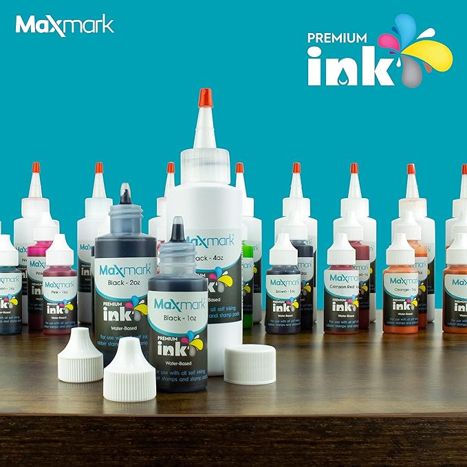 MaxMark Premium Refill Ink for self Inking Stamps and Stamp Pads, Dark Yellow Color - 2 oz.