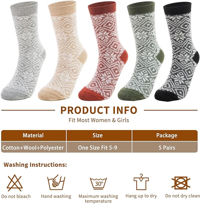 ICEIVY 5 Pair Fuzzy Cozy Socks for Women - Warm Comfy Soft Casual Home Sleep Winter Wool Socks - Gifts for Women