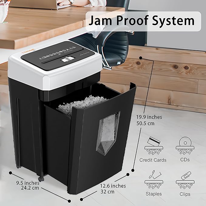 Bonsaii 15-Sheet Cross-Cut Shredder, 40-Min Run Time for Home or Small Office, Shreds CDs, Credit Cards & Staples, 5-Gallon Pull-Out Basket with Clear Window, 360° Swivel Casters – Black