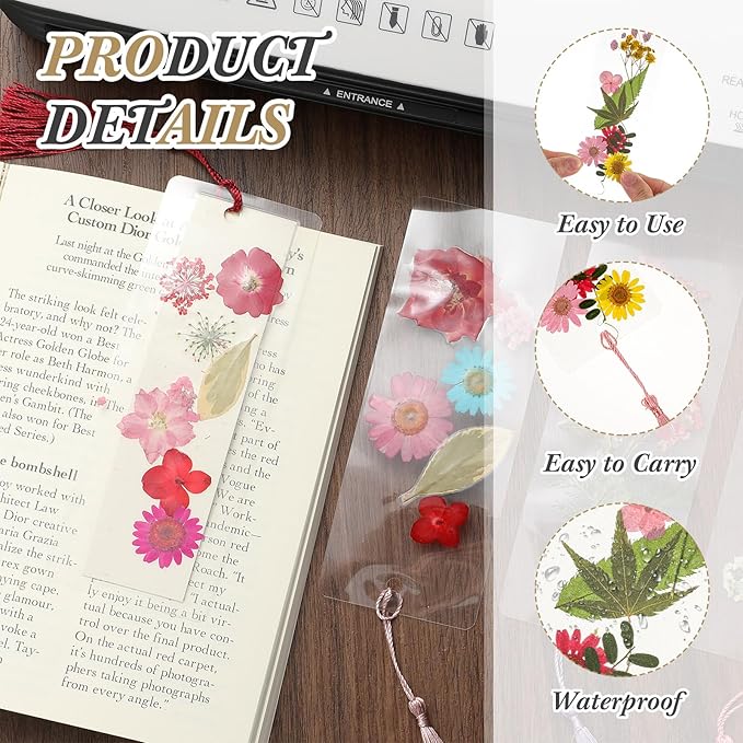 150 Pcs DIY Pressed Dried Flower Bookmark Making Kit, DIY Bookmark Bulk Thanksgiving Teacher Gifts for Reading Women Book Lovers(2 x 6 Inch,Rainbow Color)