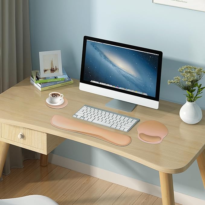 RICHEN 3 PCS Computer Mouse Pads for Desk with Coaster Set, Non-Slip Keyboard Wrist Rest and Mouse Pad Set, Ergonomic Design (Gradient Brown)