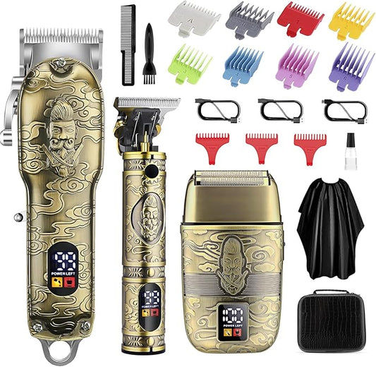 Soonsell Professional Hair Clippers for Men Cordless， Mens Clippers and Grooming Set，Electric Shavers, Clippers and T-Blade Trimmers Set，Hair Cutting Kit LCD Display（Bronze