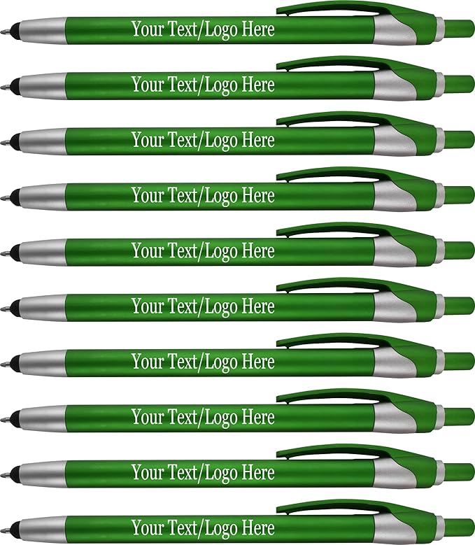 Personalized With your Custom Logo or Text Pens-Pack of 450- for Marketing, Parties, and Events, 2 in 1 Capacitive Stylus & Ballpoint Pen Compatible With Touchscreen Devices, Blue Ink, Green Pens