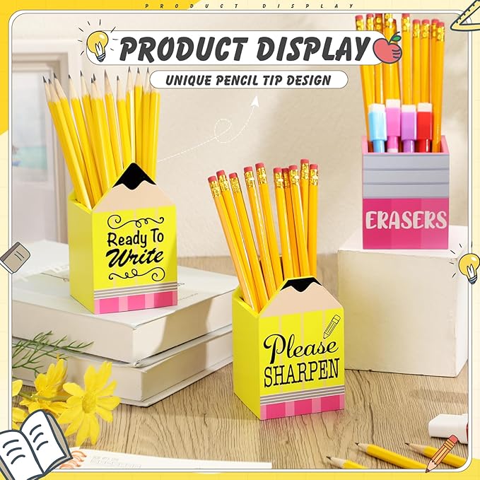 3 Pcs Sharp and Dull Pencil Holder Eraser Buckets Wooden Shaped Dispenser Finished Pen Holder No DIY for Back to School Teachers Classroom Management(Classic)