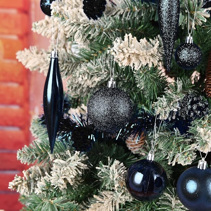 30pcs Christmas Ball Ornaments, 2.36" Shatterproof Tree Decorations, Perfect Hanging Ball for Indoor/Outdoor Holiday Christmas Party Decor (Black)