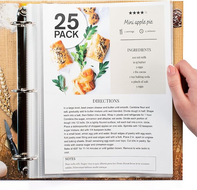 25 Pack of 8.5x11 Heavy Duty Crystal Clear Sheet Protectors for Recipe Binder, Plastic Page Sleeve Protectors for 3 Ring Binder (25 Pack, 8.5 x 11'' - 1 Pocket)