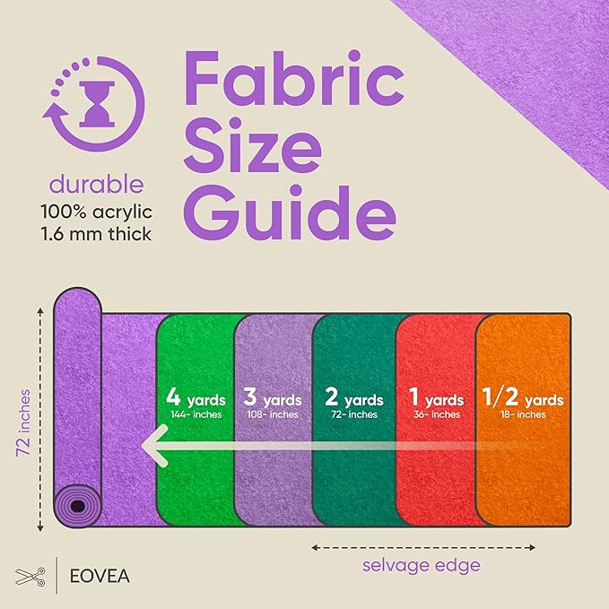 EOVEA | Acrylic Felt Fabric by The Yard - Non-Stiff, Soft Material - 72" Wide - 1.6mm Thick Felt Sheets for DIY Crafts, Sewing, Upholstery, Cushion, Padding(Lavender, Half Yard)