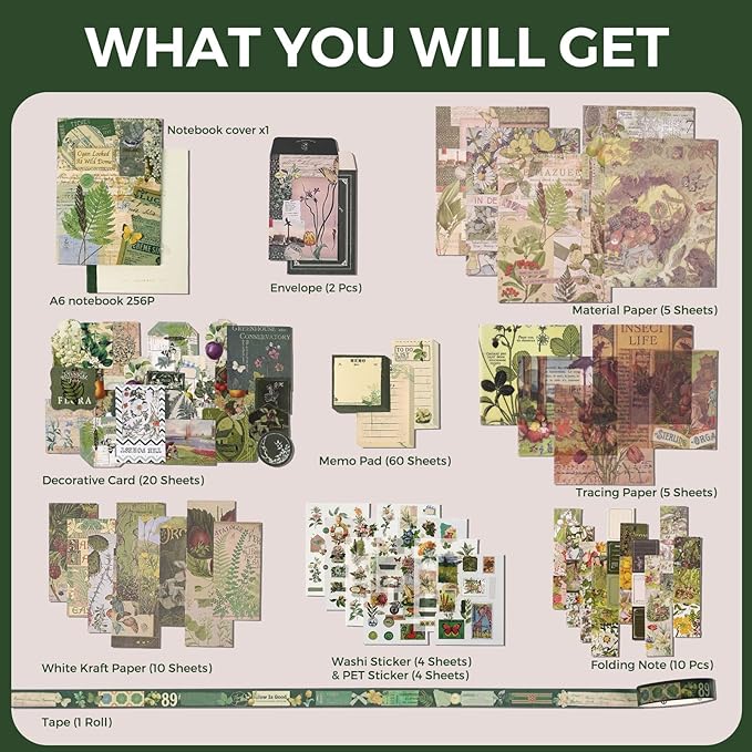 Funto Scrapbooking Kit(123 PCS), Warm Mail Series-Cyan Looked at Wild Dome, Perfect for Bullet Scrapbooking Materials, Planner DIY Arts Craft Collage