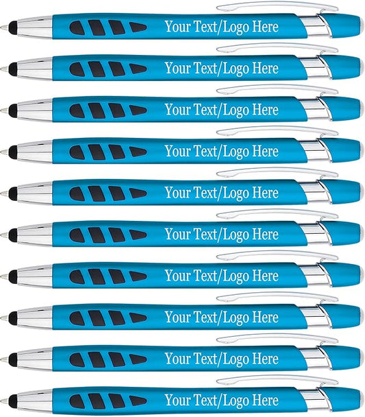 Personalized with Your Custom Logo or Text Pens-300 Pack Bulk-for Businesses, Parties, and Events, 2 in 1 Capacitive Stylus & Ballpoint Pen Compatible with Most Touchscreen Devices, L'Blue