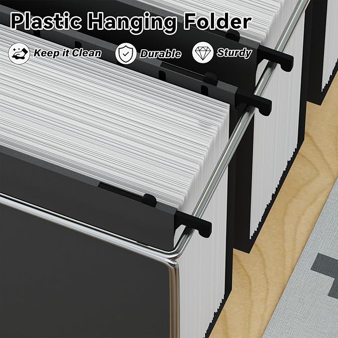 ANSOOK Plastic Legal Size Hanging File Folders, 3 Inch Reinforce Expanding File Folder,12 Pack Black Folders,File Cabinet Folders with Insertable Tabs,Accordion File Organizer for Office Home School
