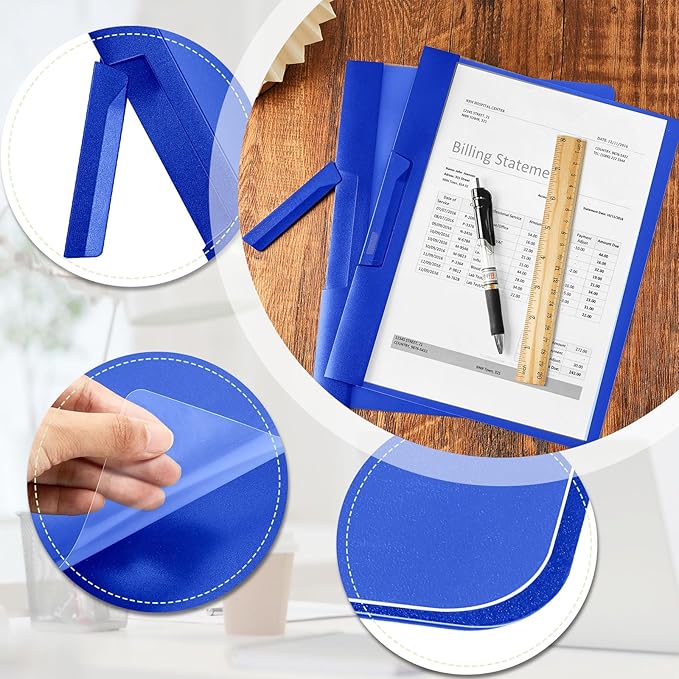 Maitys 50 Pack Clear Report Covers with Clip 11.4 x 9 Inch Presentation Folders Transparent Front Portfolio Folders for Letter Size(Blue)