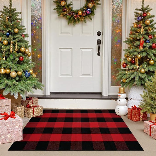 OJIA Christmas Plaid Rug 27.5"x43" Front Door Mats Outdoor, Woven Washable Front Porch Rug Outdoor Door Mat Holiday Welcome Mats Indoor Layered Doormats for Entryway, Home Entrance Decor