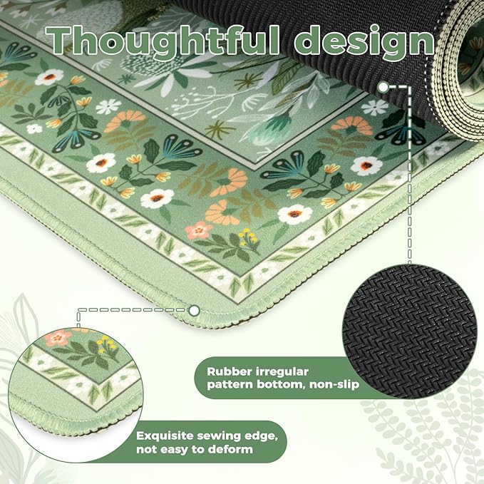 iCasso Long Mouse Pad,Green Computer Pad for Women Girl,Cute Desk Mat with Stitched Edges,Anti-Slip Pad for Keyboard and Mouse,Large Desk Cover Mat for Office Home School