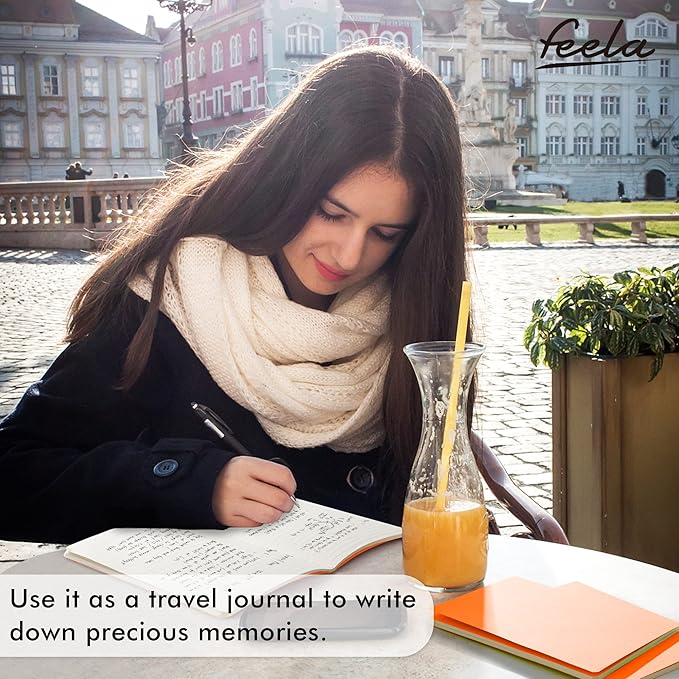 feela 16 Pack Soft Cover Journal Bulk, Lined Notebooks College Ruled for Work for Women Girl Writing, Blank Travel Journal Note Taking Notebook School Business Supplies, 8.2” x 5.5”, A5, Orange