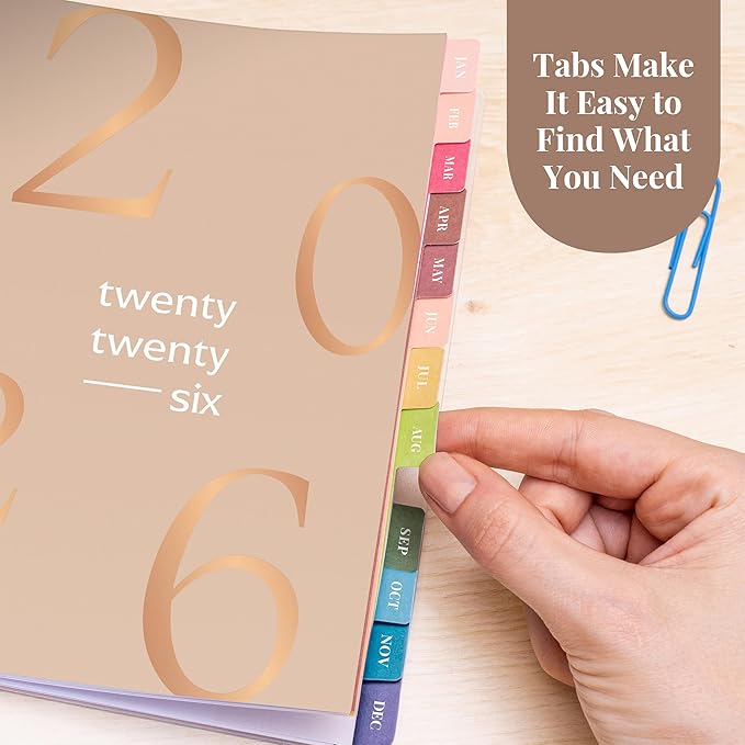 Rileys 2026 Planner, Agenda Planner With Weekly And Monthly View, Daily Agenda Book And Yearly Planners Calendar Book, Spiral Bound With Tabs, Notes, Goals And Holidays (Float, Beige, 8 x 6 in)