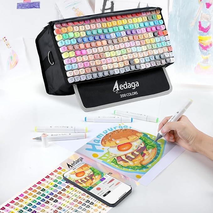 YHC 200 Colors Alcohol Markers for Artists, Free APP for Coloring, Dual Tips Alcohol-Based Markers for Drawing,Painting and Sketching, Great Gift Idea for Kids and Adults