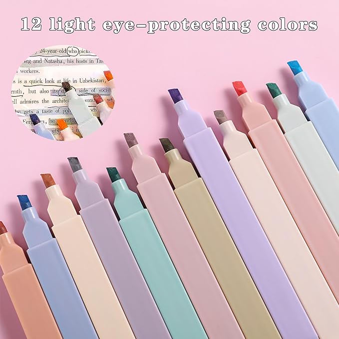 42 Pcs Big Capacity Pencil Pouch with Aesthetic School Supplies, 12 Pastel Highlighters, 5 Black Ink Gel Pens, 6 Mechanical Pencils Set 0.5 & 0.7mm, Sticky Notes, Stationary Set for Student(Blue)