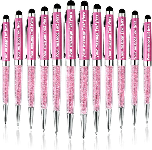 Personalized Pens with Stylus - Crystal Pens Custom Engraved Metal Ballpoint Pen for Executives, Teachers, and Students. Ideal Gift for Graduations, Promotions and Events 12pcs/Pack
