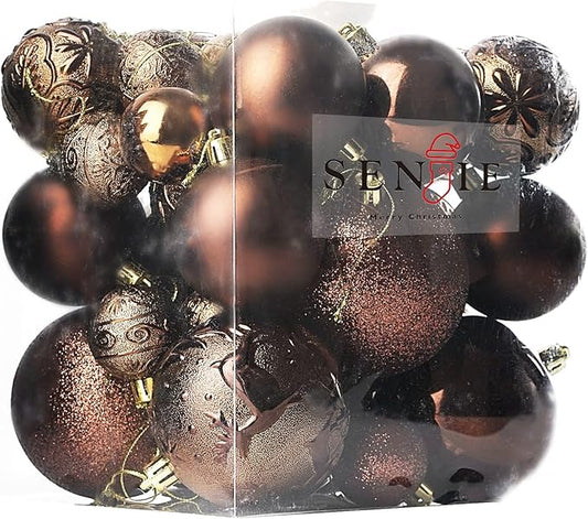 Senjie Brown Shatterproof Christmas Ornaments, 32 Pcs Spherical Balls for Xmas Trees