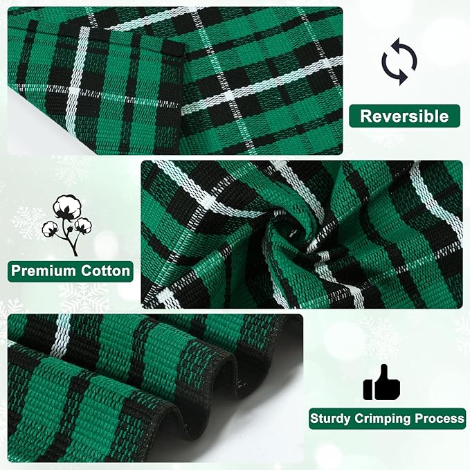 KIMODE Christmas Buffalo Plaid Front Door Mat, 24"x36" Cotton Woven Black and Green Checkered Outdoor Rug, Farmhouse Washable Doormat Outside Entrance for Porch Entryway Kitchen