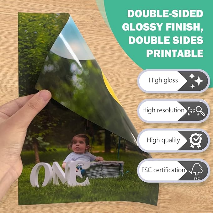 Double Sided Glossy Photo Paper 11x17, Thick Glossy Paper for Cardstock, 100 Sheets 61lb for Inkjet Printer