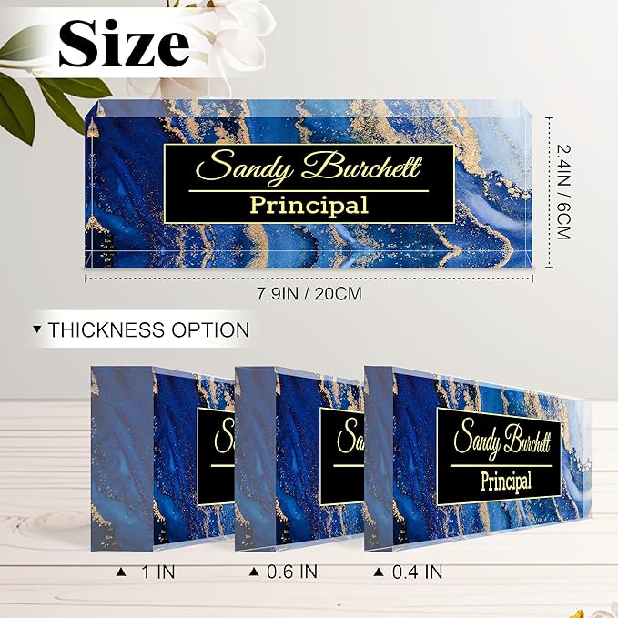 Ship Next Day-Custom Name Plate for Desk, Desk Name Plate Personalized, Acrylic Office Desk Accessories, Appreciation Gifts for Coworkers Employee Teachers Boss Women Men (Blue Coast)