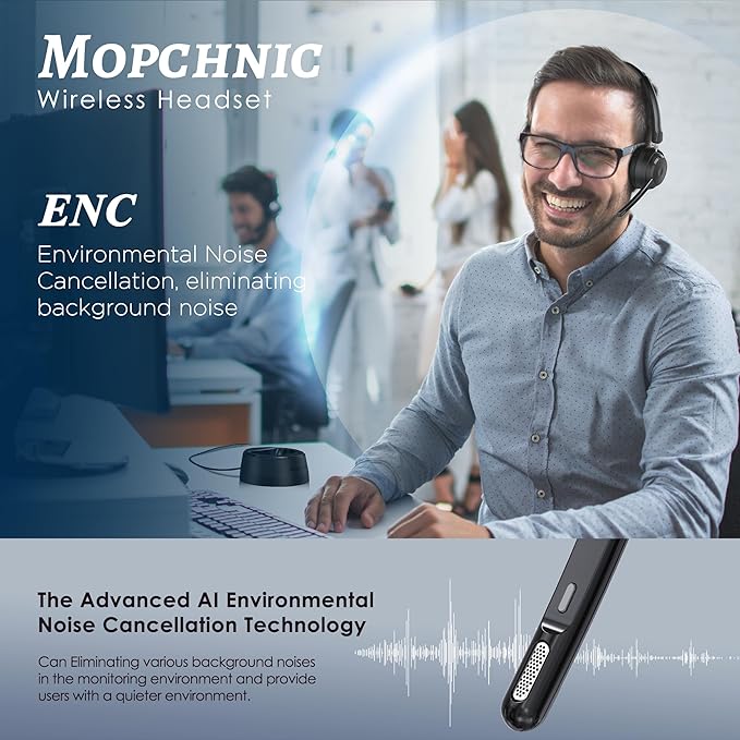 Bluetooth Headset, Wireless Headphone with AI Noise-Canceling Microphone On Ear Wireless Headset with USB Dongle for Computer Office