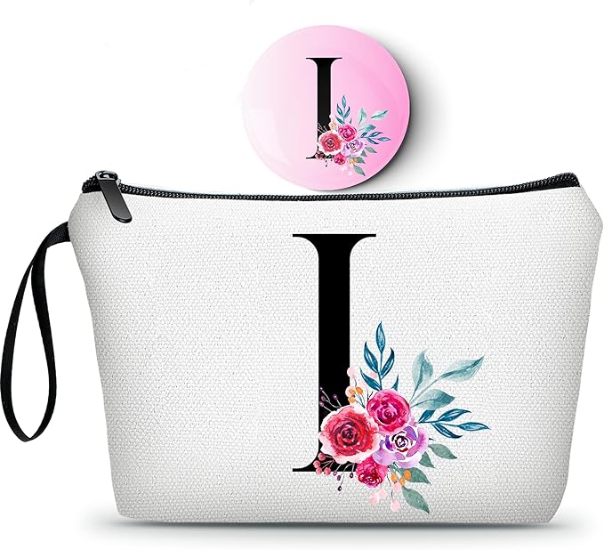 Friendship Gifts,Initial Makeup Bag,Women Birthday Gift Ideas,Cosmetic Bag With Mirror,Bridesmaid Proposal Gifts,Gifts for Mom Birthday Unique,Maid Of Honor Gifts,(I)