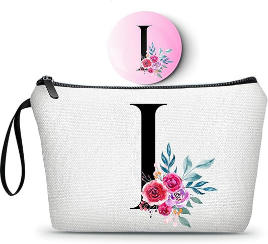 Friendship Gifts,Initial Makeup Bag,Women Birthday Gift Ideas,Cosmetic Bag With Mirror,Bridesmaid Proposal Gifts,Gifts for Mom Birthday Unique,Maid Of Honor Gifts,(I)
