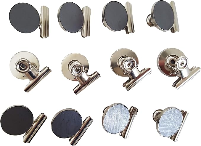 Mini Silver Refrigerator Magnet Hook Clips for Holding Photographs, Holding Business Cards, Office Organizing, Memo Note Clips (12)