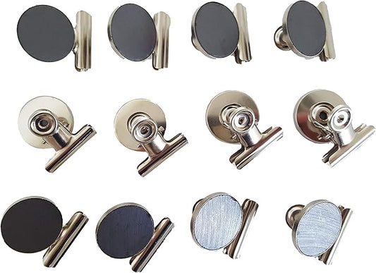 Mini Silver Refrigerator Magnet Hook Clips for Holding Photographs, Holding Business Cards, Office Organizing, Memo Note Clips (12)
