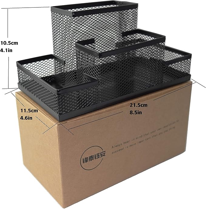 Fengtaiyuan T02 Black-Plus, Big Black Metal Wire Mesh Pencil Holder, Desktop Organizer