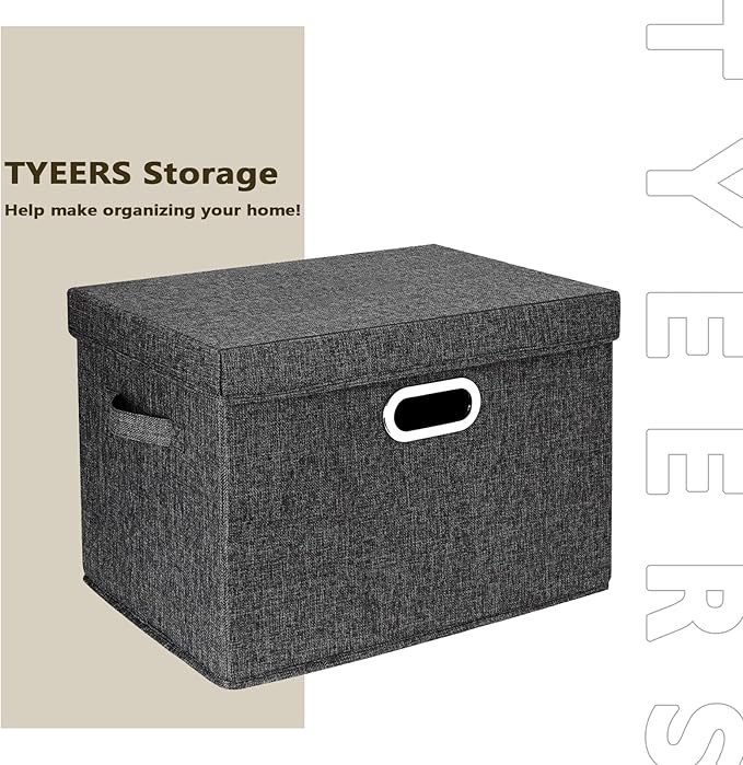 TYEERS Large Collapsible Storage Bins with Lids, Organization Bins for Closet Storage, Clothes Storage, Folding Storage Box with Lids for Home Office Storage - 3 Pack - Black