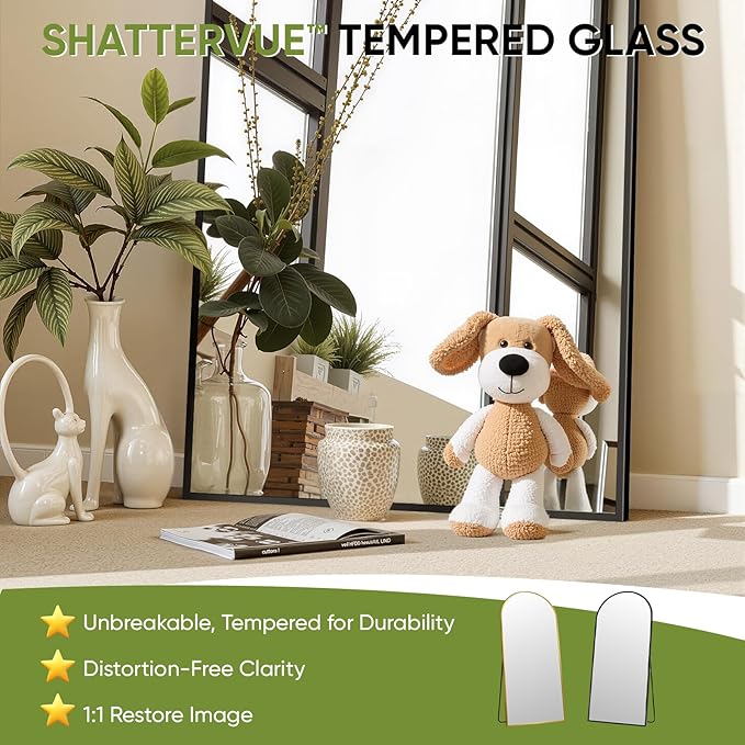 Full-Length Floor Mirror with Stand, 81"x41" Arched Style Full Body Standing Mirror for Bedroom, Living Room, Gym, Dorm - Shatter-Resistant & Easy Assembly, Gold