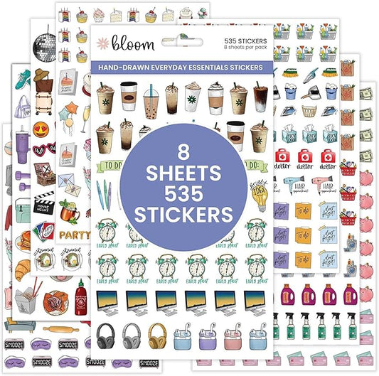bloom daily planners Hand-Drawn Everyday Essentials Planner Stickers (535 Stickers) - Vintage Style Variety Pack for Decorating, Planning, Scrapbooking