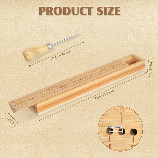 Book Binding Cradle, Wood Bookbinding Punching Cradle with an Awl, Bamboo Signature Punching Cradle with Piercing Guide 5 mm Hole Spacing, Portable Book Binding Tools Kits for Book DIY Crafts
