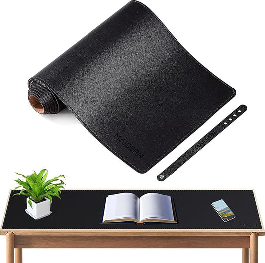 MAIDERN 47” x 7.9” Narrow Table Cover, Reversible Leather & Cork Console Table Mat, Long Slim Table Protector for Sofa Table, Entryway, Sideboard, Hallway, or Buffet Table (Black)