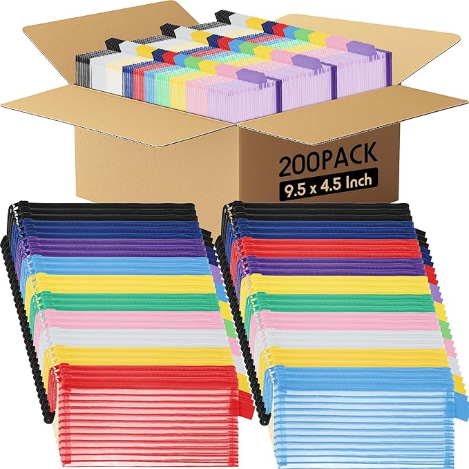 Zhehao 200 Pieces A6 Mesh Zipper Pouch Bulk Mesh Bags with Zipper Waterproof Small Pencil Pouches for School Office Supplies Organization 9.4 x 4.5 Inches (Bright Colors)