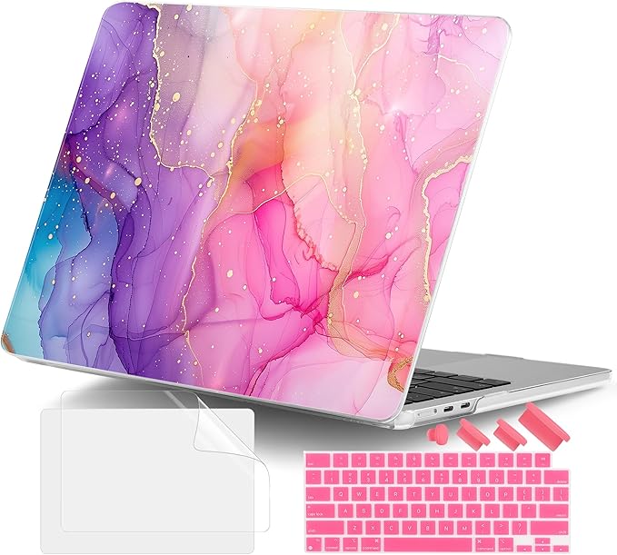 DONGKE Compatible with M4 MacBook Air 15 inch Case 2025-2023 A3241 A3114 A2941 M3 M2 Retina Display Touch ID, Plastic Hard Case & Keyboard Skin for MacBook Air 15" - Marble Ink