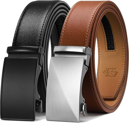 Zitahli Ratchet Belt for Men - 2 Packs Leather Mens belt For Gift Men Dress and Casual,Trim to Fit