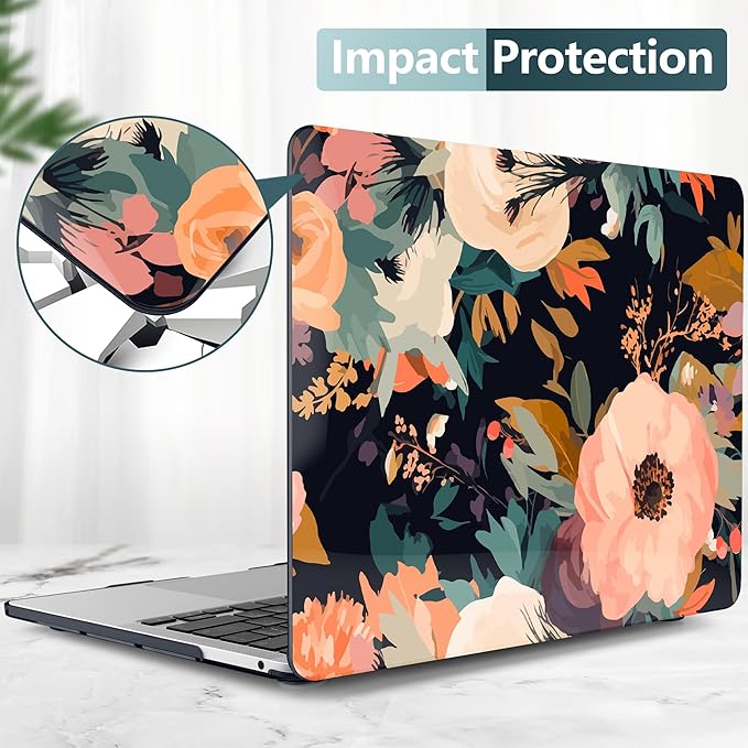 TWOLSKOO Compatible with MacBook Pro 13 inch Case 2023-2016 A2338 M2/M1 A2251 A2289 A2159 A1989 A1706, Plastic Hard Shell Cover & Keyboard Skin & Screen Protector, Bright Abstract Flowers